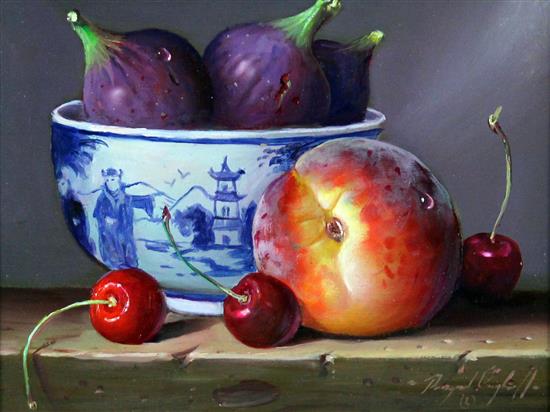 Raymond Campbell (20th C.) Still life of fruit and a Chinese bowl, 5.5 x 7.5in.